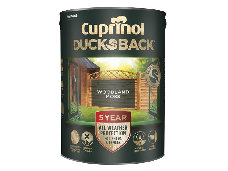 Ducksback 5 Year Waterproof for Sheds & Fences Woodland Moss 5 litre, Cuprinol