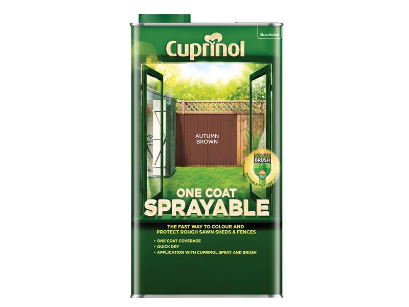 One Coat Sprayable Fence Treatment Autumn Brown 5 litre, Cuprinol