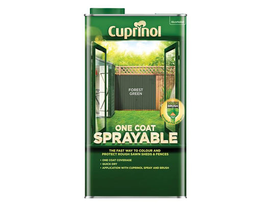 One Coat Sprayable Fence Treatment Forest Green 5 litre, Cuprinol