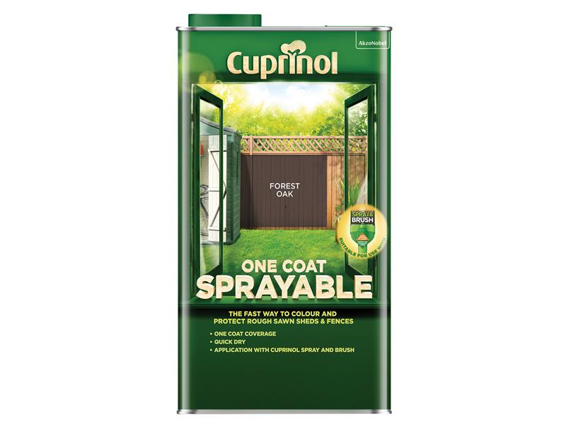 One Coat Sprayable Fence Treatment Forest Oak 5 litre, Cuprinol