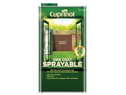 One Coat Sprayable Fence Treatment Harvest Brown 5 litre, Cuprinol