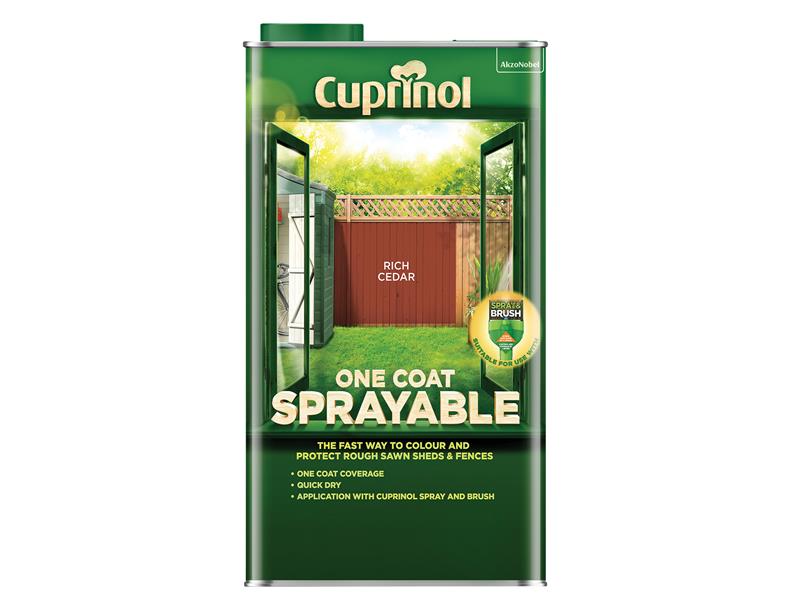 One Coat Sprayable Fence Treatment Rich Cedar 5 litre, Cuprinol