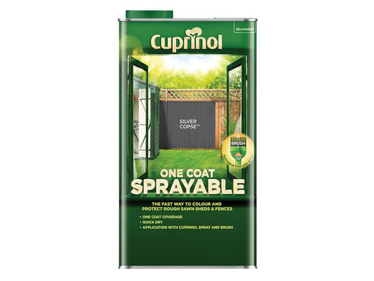 One Coat Sprayable Fence Treatment Silver Copse 5 litre, Cuprinol