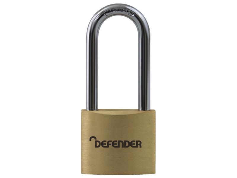 Brass Padlock Long Shackle 40mm Keyed Alike, DEFENDER