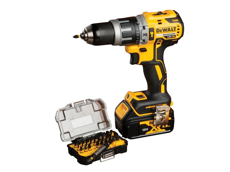 DCD796M1 XR Combi Drill 18V 1 x 4.0Ah Li-ion + Impact Bit Set, 32 Piece, DEWALT