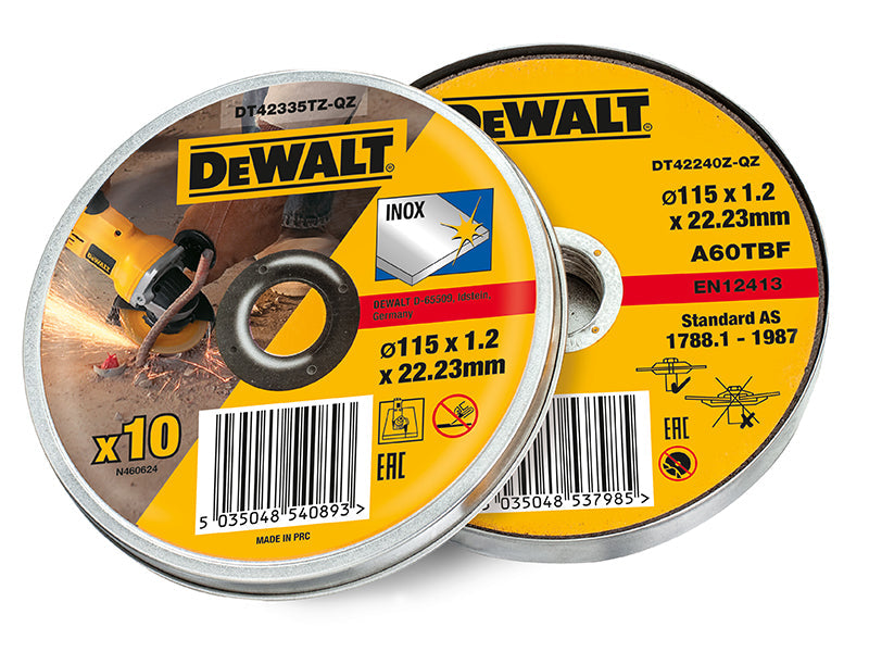 DT42335TZ Inox Metal/Stainless Cutting Disc 115 x 1.2 x 22.23mm (Tin of 10), DEWALT