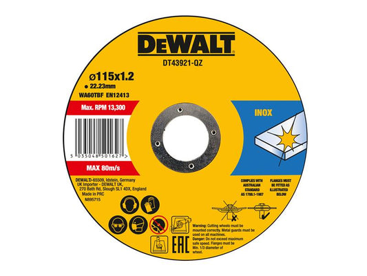 DT43921 Metal Cut Off Disc 115 x 1.2 x 22.23mm (Pack 10), DEWALT