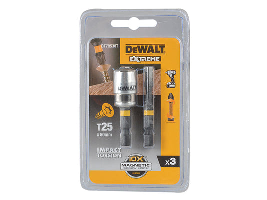 Impact Torsion Bits TX25 x  50mm (x2) and Magnetic Screwlock Sleeve, DEWALT