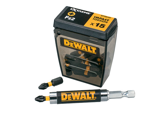 Extreme Impact Torsion Bits PZ2 (Tic Tac Box 15) and Holder, DEWALT