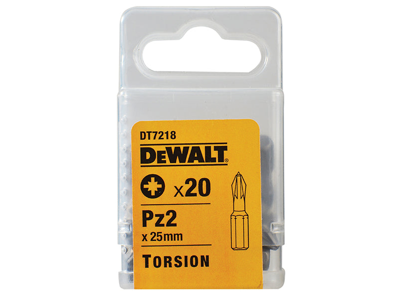 DT7218 Torsion Bits PZ2 x 25mm (Pack 20), DEWALT