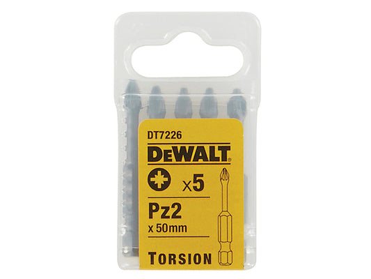 DT7226 Torsion Bits PZ2 x 50mm (Pack 5), DEWALT