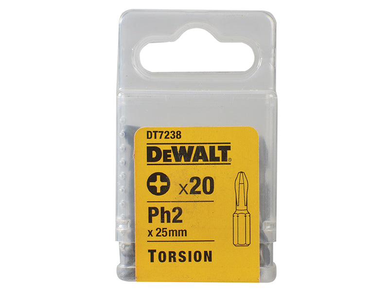 DT7238 Torsion Bits PH2 x 25mm (Pack 20), DEWALT