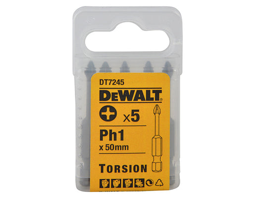 DT7245 Torsion Bits PH1 x 50mm (Pack 5), DEWALT