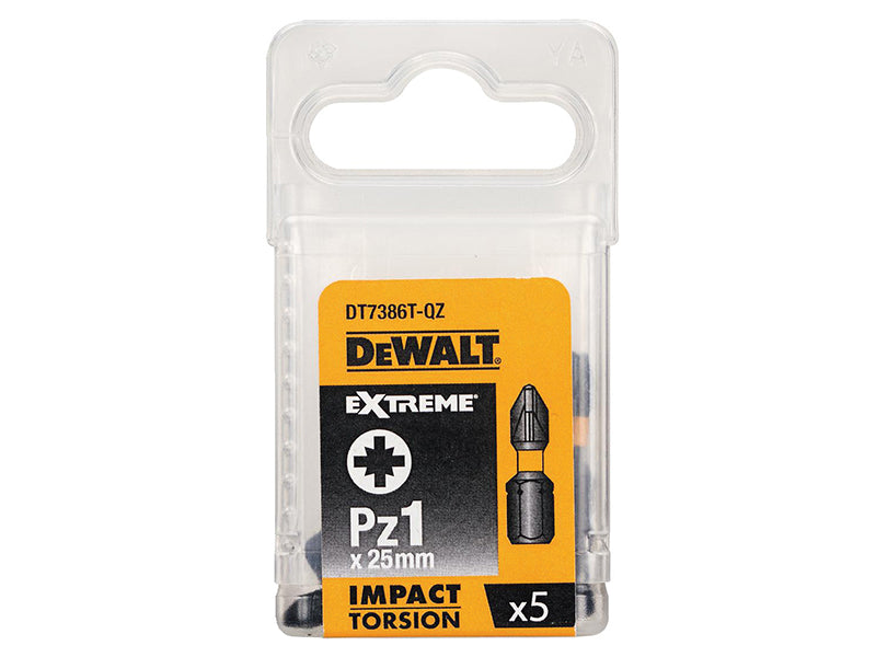 Extreme Impact Torsion Bits PZ1 x 25mm (Pack 5), DEWALT