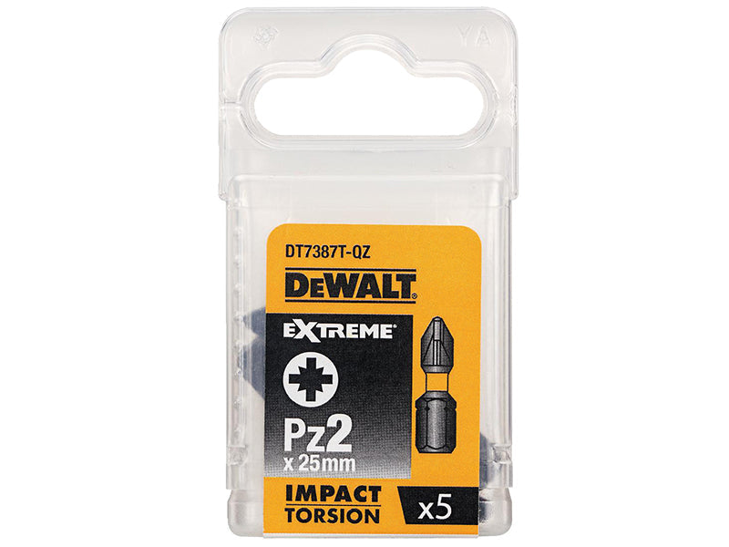 Extreme Impact Torsion Bits PZ2 x 25mm (Pack 5), DEWALT