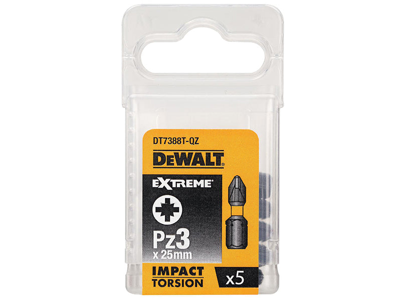 Extreme Impact Torsion Bits PZ3 x 25mm (Pack 5), DEWALT