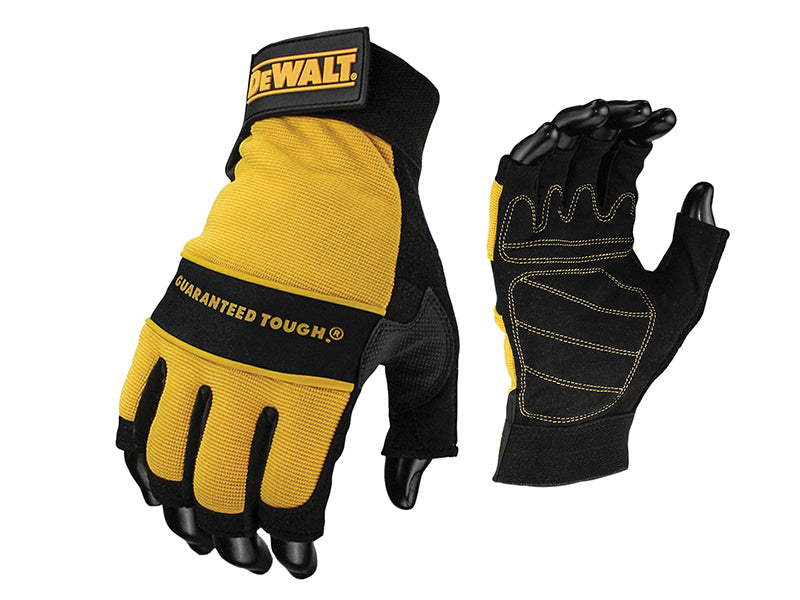 Fingerless Synthetic Padded Leather Palm Gloves - Large, DEWALT