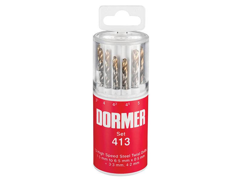 A094 No.413 HSS TiN Coated Drill Set of 13 1.5- 6.50mm x 0.5mm, Dormer