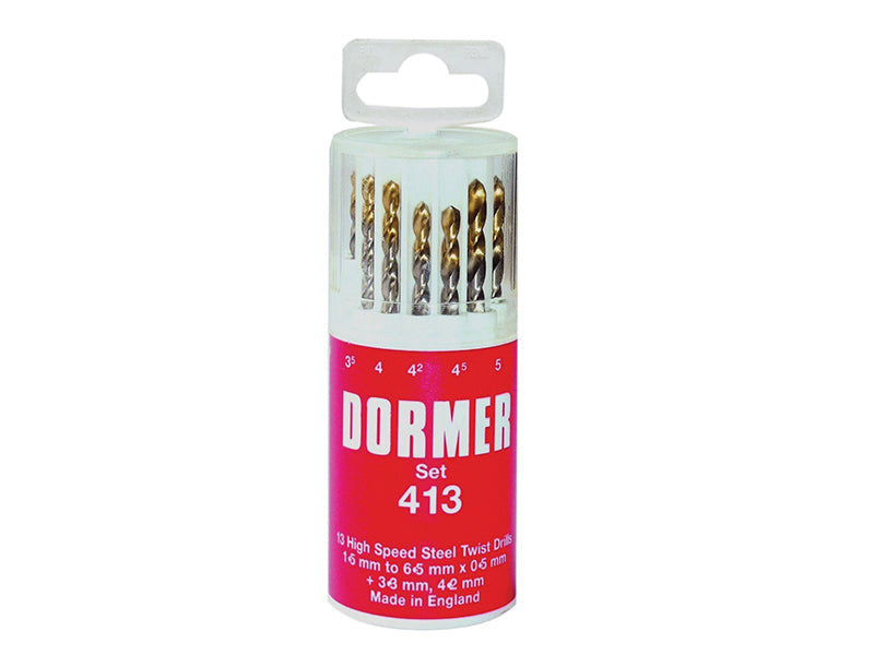 A094 No.419 HSS TiN Coated Drill Set of 19 1.00mm-10.00mm x 0.5mm, Dormer