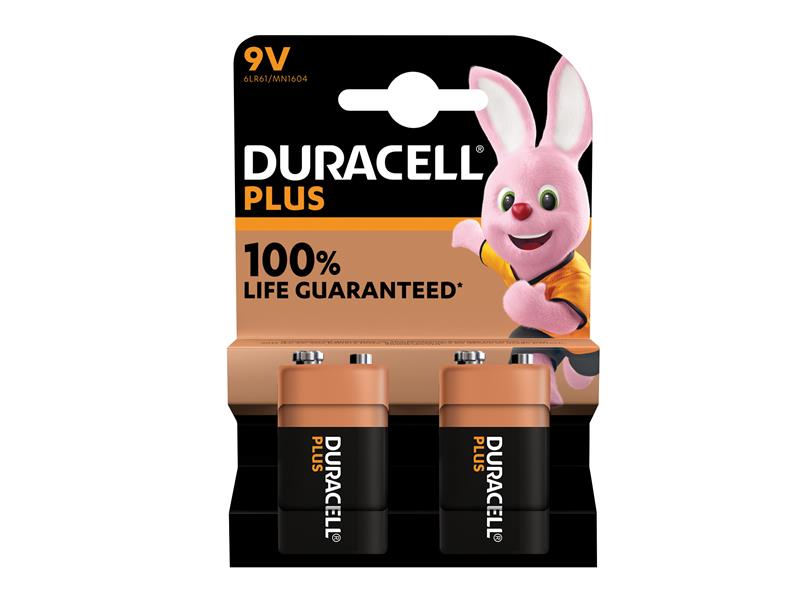 9V Plus Power +100% Batteries (Pack 2), Duracell