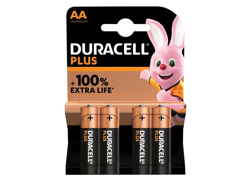 AA Cell Plus Power +100% Batteries (Pack 4), Duracell