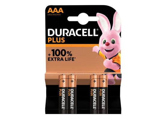 AAA Cell Plus Power +100% Batteries (Pack 4), Duracell