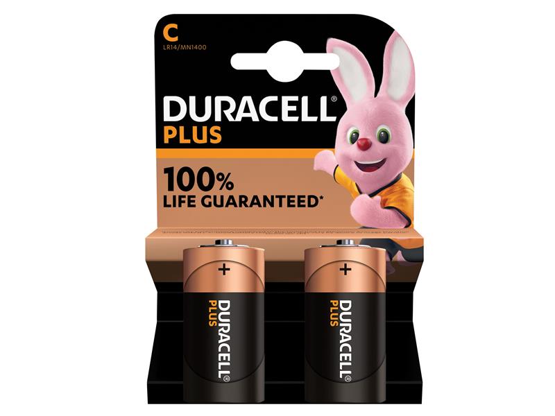 C Cell Plus Power +100% Batteries (Pack 2), Duracell