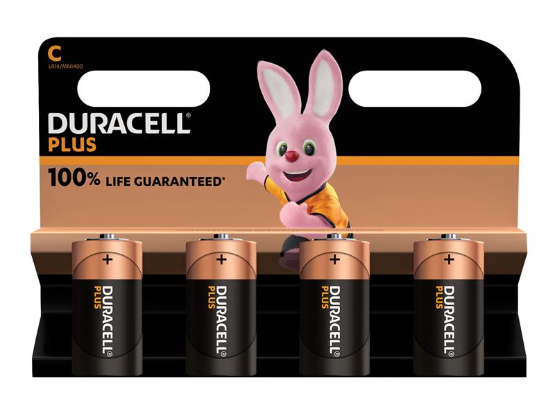 C Cell Plus Power +100% Batteries (Pack 4), Duracell