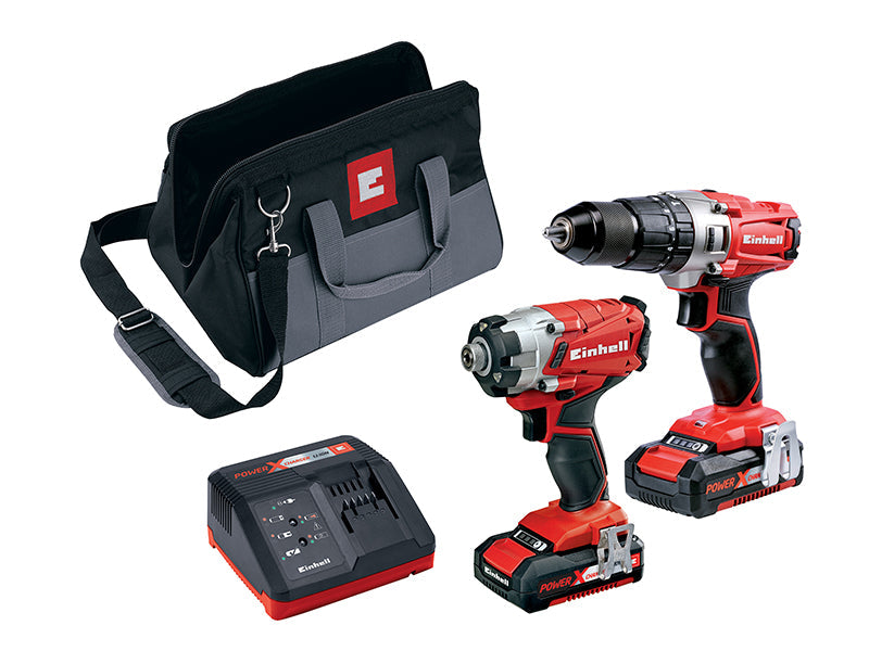 Power X-Change Combi & Impact Driver Twin Pack 18V 2 x 2.0Ah Li-ion, Einhell