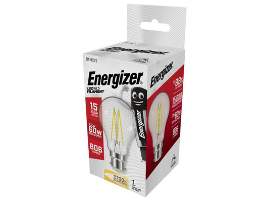 LED BC (B22) GLS Filament Dimmable Bulb, Warm White 806 lm 7.2W, Energizer®