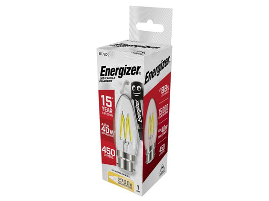 LED BC (B22) Candle Filament Dimmable Bulb, Warm White 470 lm 4W, Energizer®