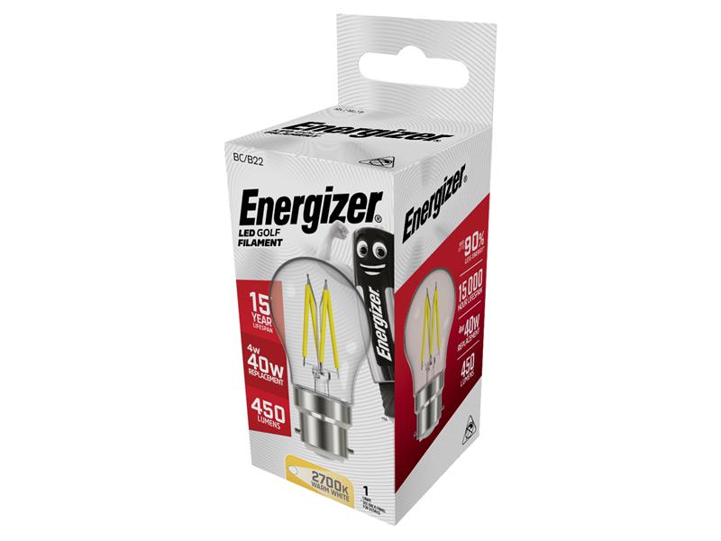 LED BC (B22) Golf Filament Non-Dimmable Bulb, Warm White 470 lm 4W, Energizer®