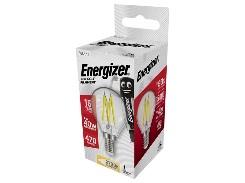 LED SES (E14) Golf Filament Non-Dimmable Bulb, Warm White 470 lm 4W, Energizer®