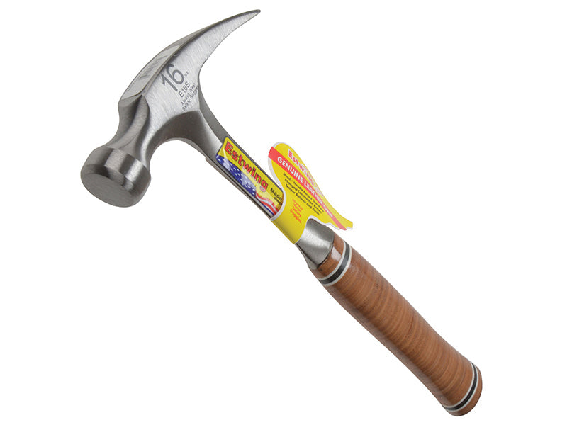 E16S Straight Claw Hammer - Leather Grip 450g (16oz), Estwing