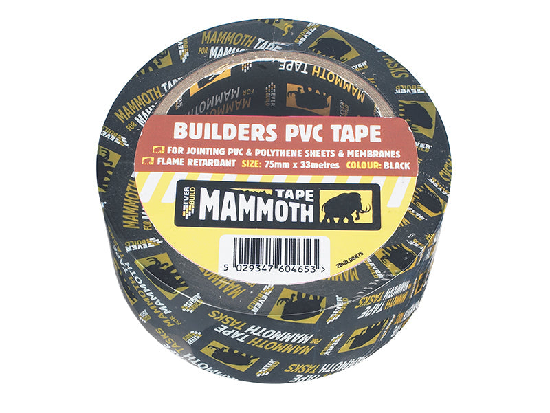 Builder's PVC Tape 75mm x 33m Black, Everbuild