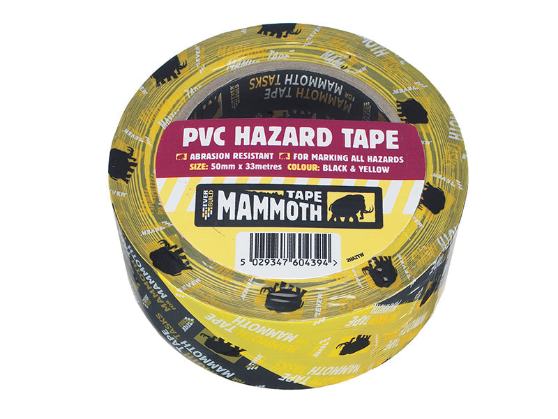 PVC Hazard Tape Black / Yellow 50mm x 33m, Everbuild