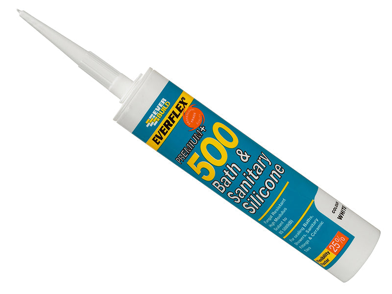 500 Bath & Sanitary Silicone Sealant Ivory 290ml, Everbuild