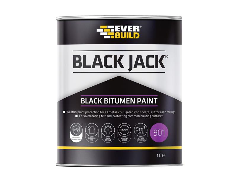 Black Jack® 901 Black Bitumen Paint 1 litre, Everbuild