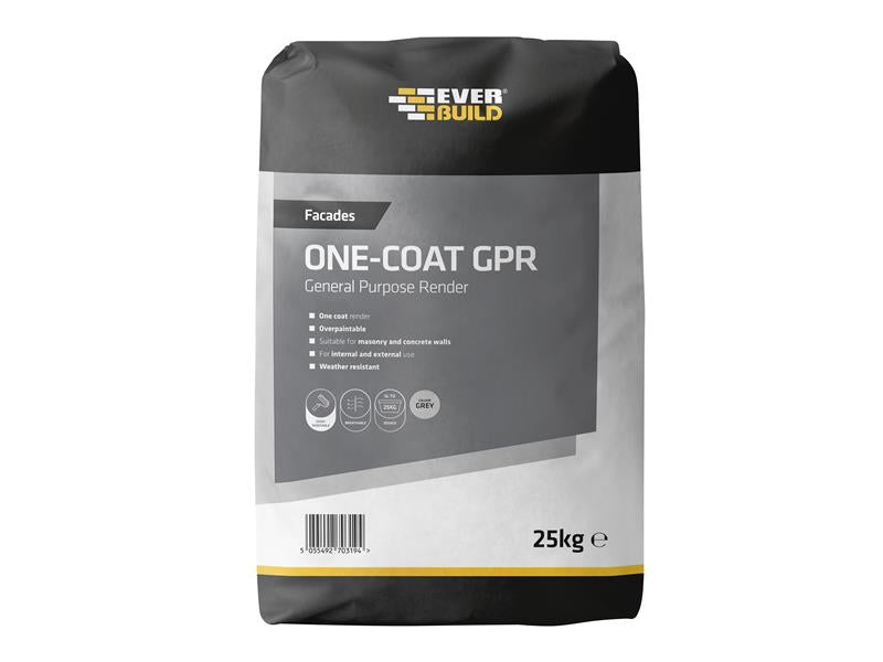 One-Coat General Purpose Render Grey 25kg, Everbuild