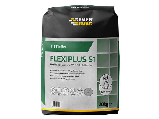 711 TileSet Flexiplus Tile Adhesive White 20kg, Everbuild