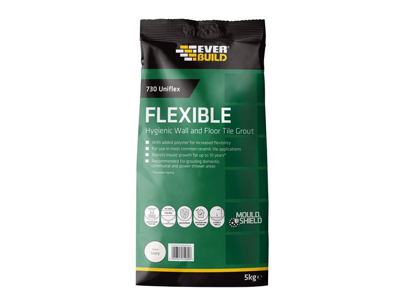 730 Uniflex Hygienic Tile Grout Ivory 5kg, Everbuild