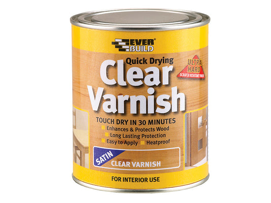 Quick Dry Wood Varnish Satin Clear 750ml, Everbuild