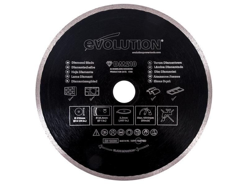 Diamond Blade, Continuous Rim 210 x 25.4mm, Evolution