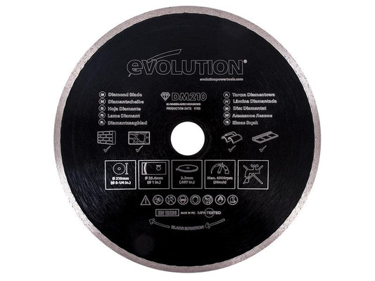 Diamond Blade, Continuous Rim 210 x 25.4mm, Evolution