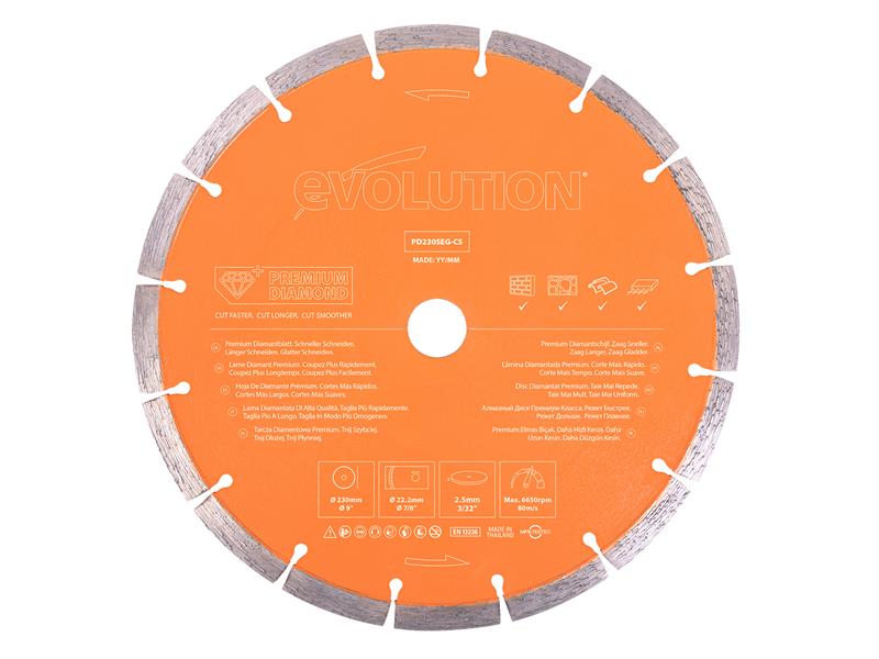 Premium Diamond Disc Cutter Blade 230 x 22.2mm, Evolution