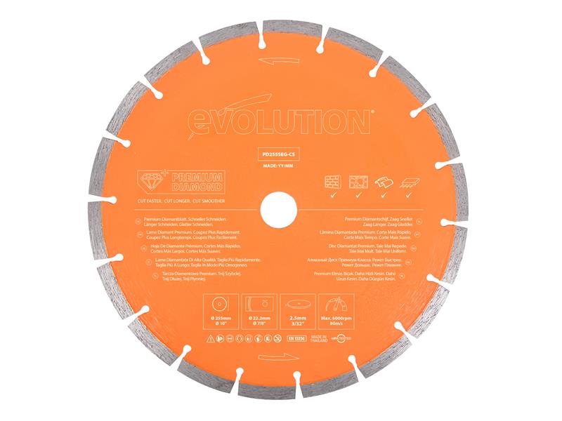 Premium Diamond Disc Cutter Blade 255 x 22.2mm, Evolution