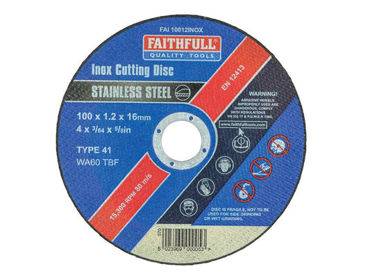 Inox Cutting Disc 100 x 1.2 x 16mm, Faithfull