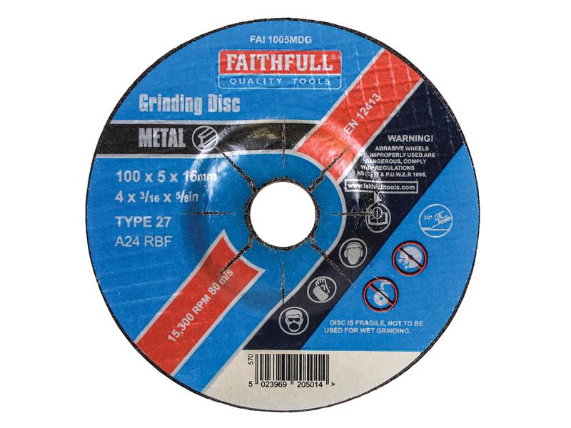 Depressed Centre Metal Grinding Disc 100 x 5 x 16mm, Faithfull