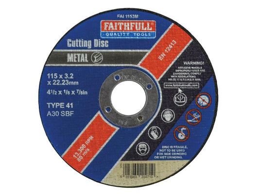 Metal Cut Off Disc 115 x 3.2 x 22.23mm, Faithfull