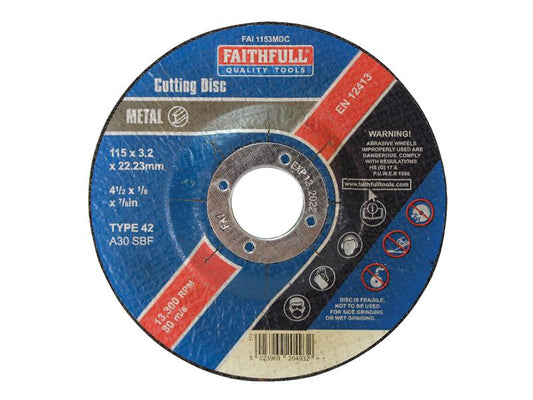 Depressed Centre Metal Cutting Disc 115 x 3.2 x 22.23mm, Faithfull